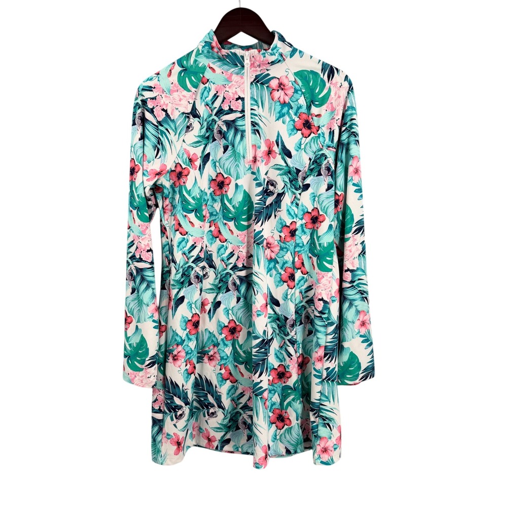 Tommy Bahama Golf & Tennis Size Large Floral Quarter Zip Long Sleeve Dress